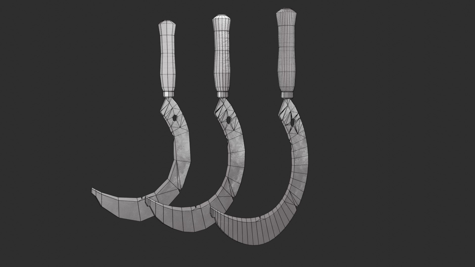 Sickle sword with long handle Low-poly 3D model_5