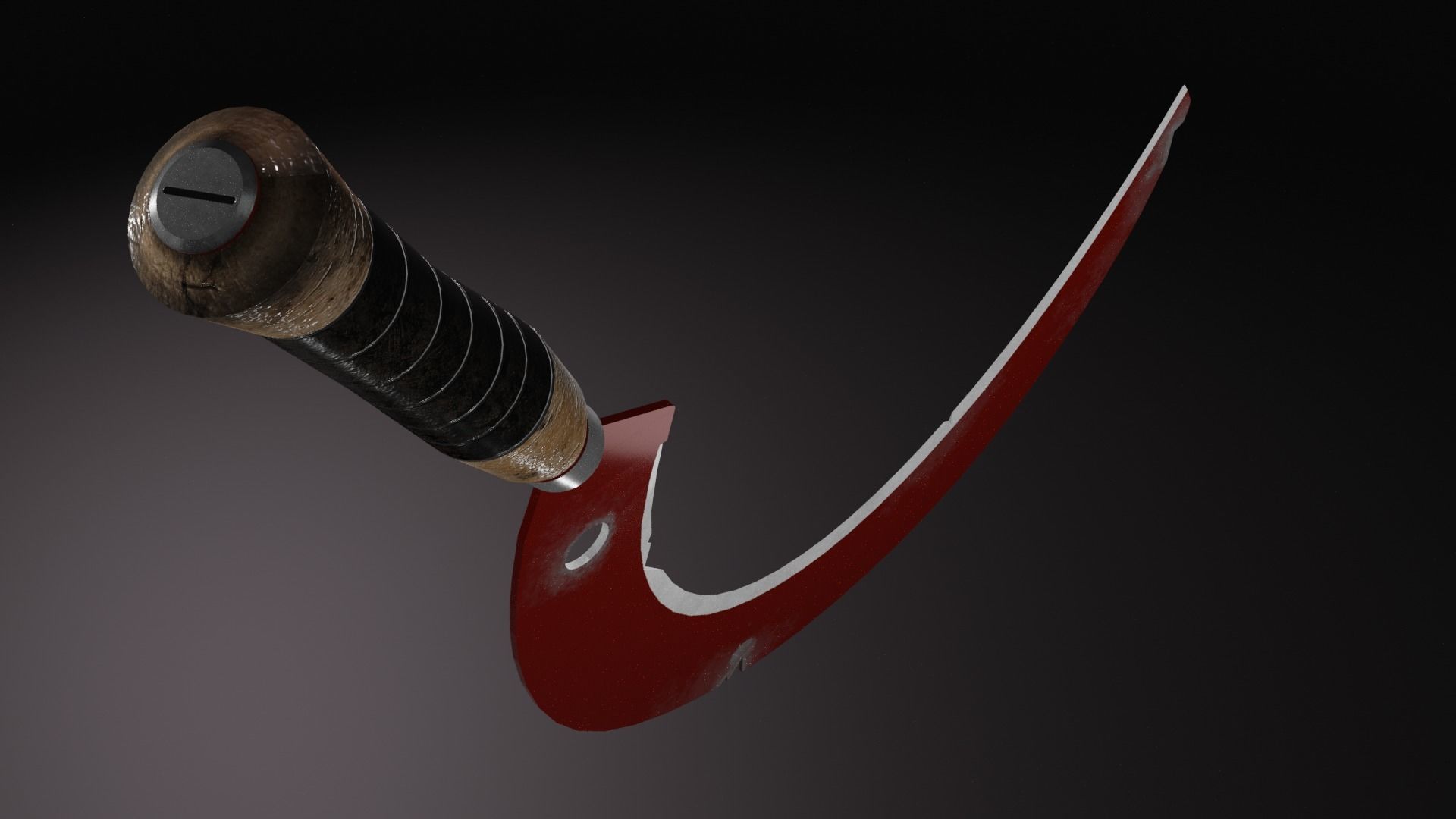 Sickle sword with long handle Low-poly 3D model_3