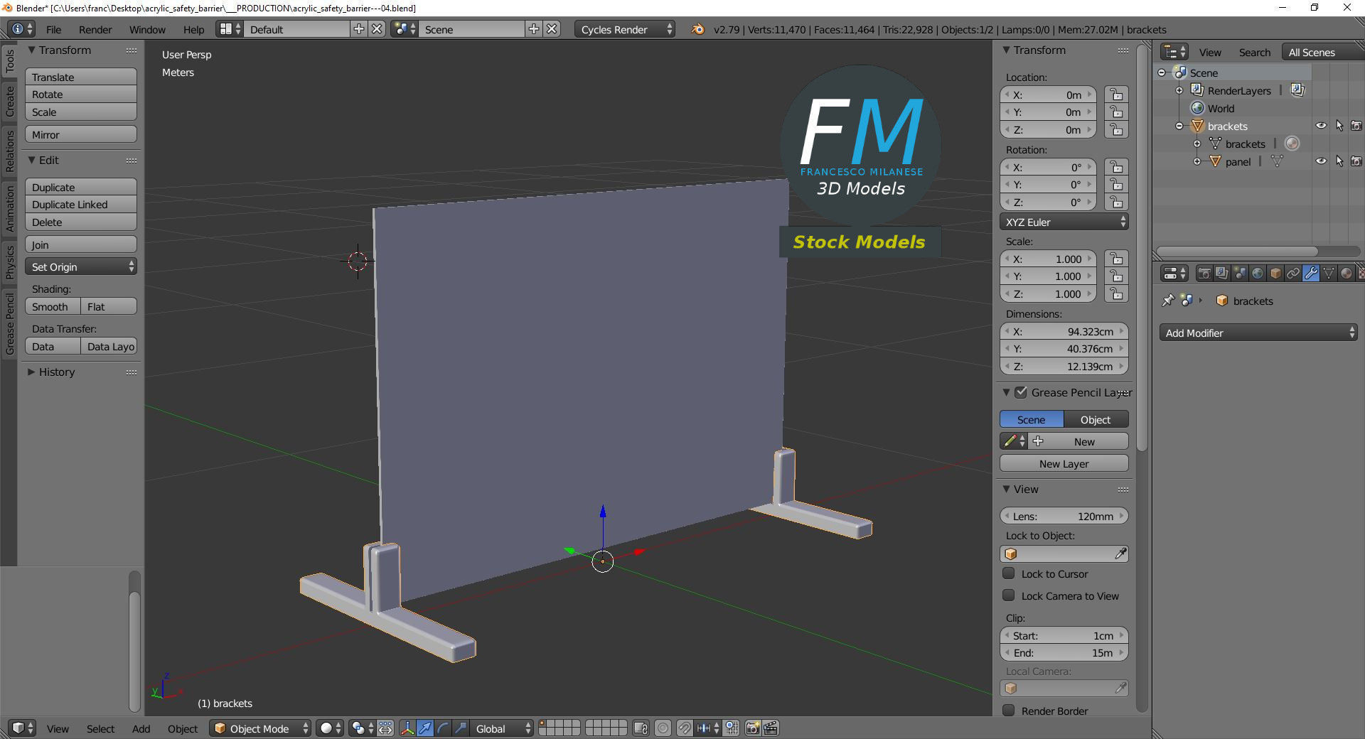 Acrylic safety barrier 3D model_9