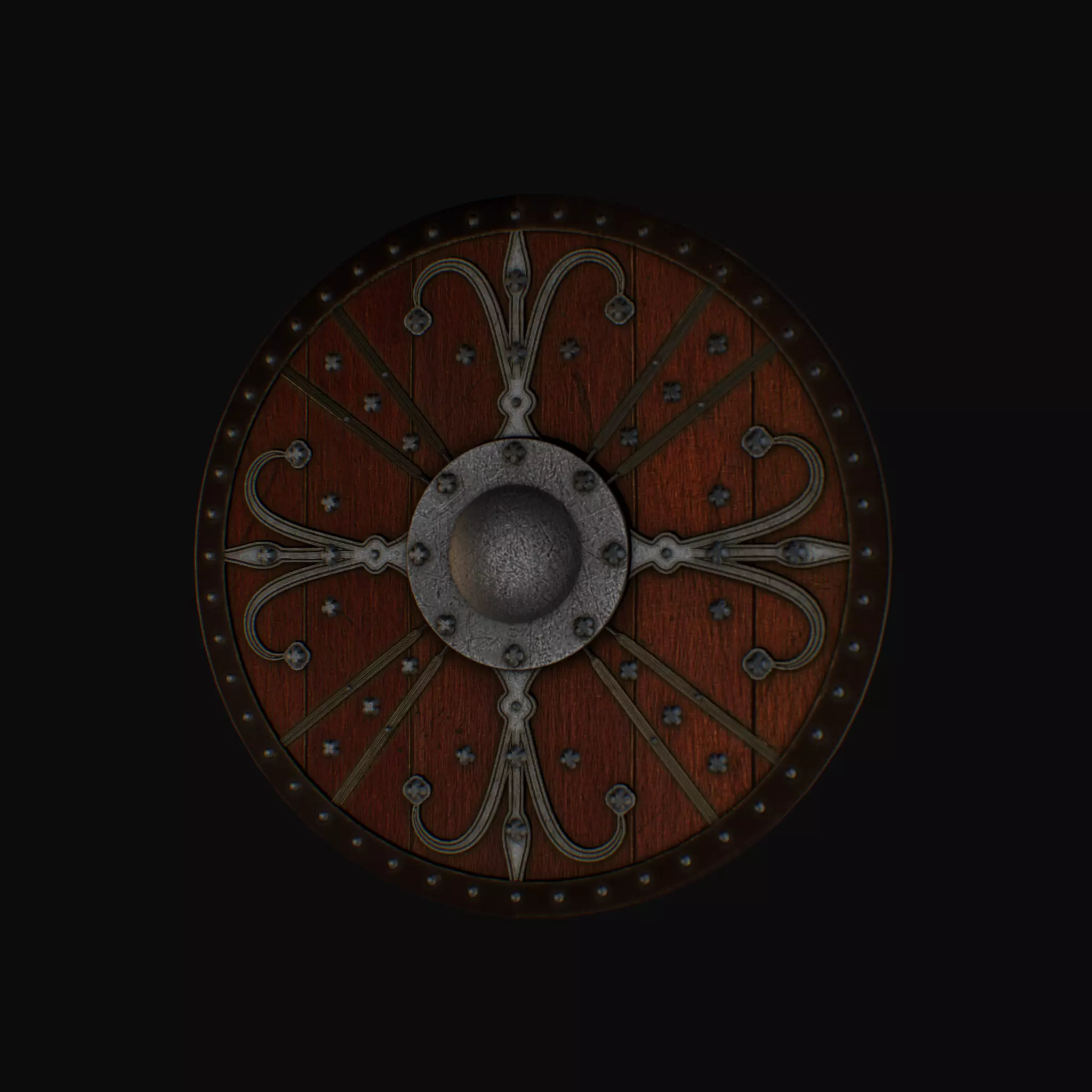Ornamented shield Low-poly 3D model_0