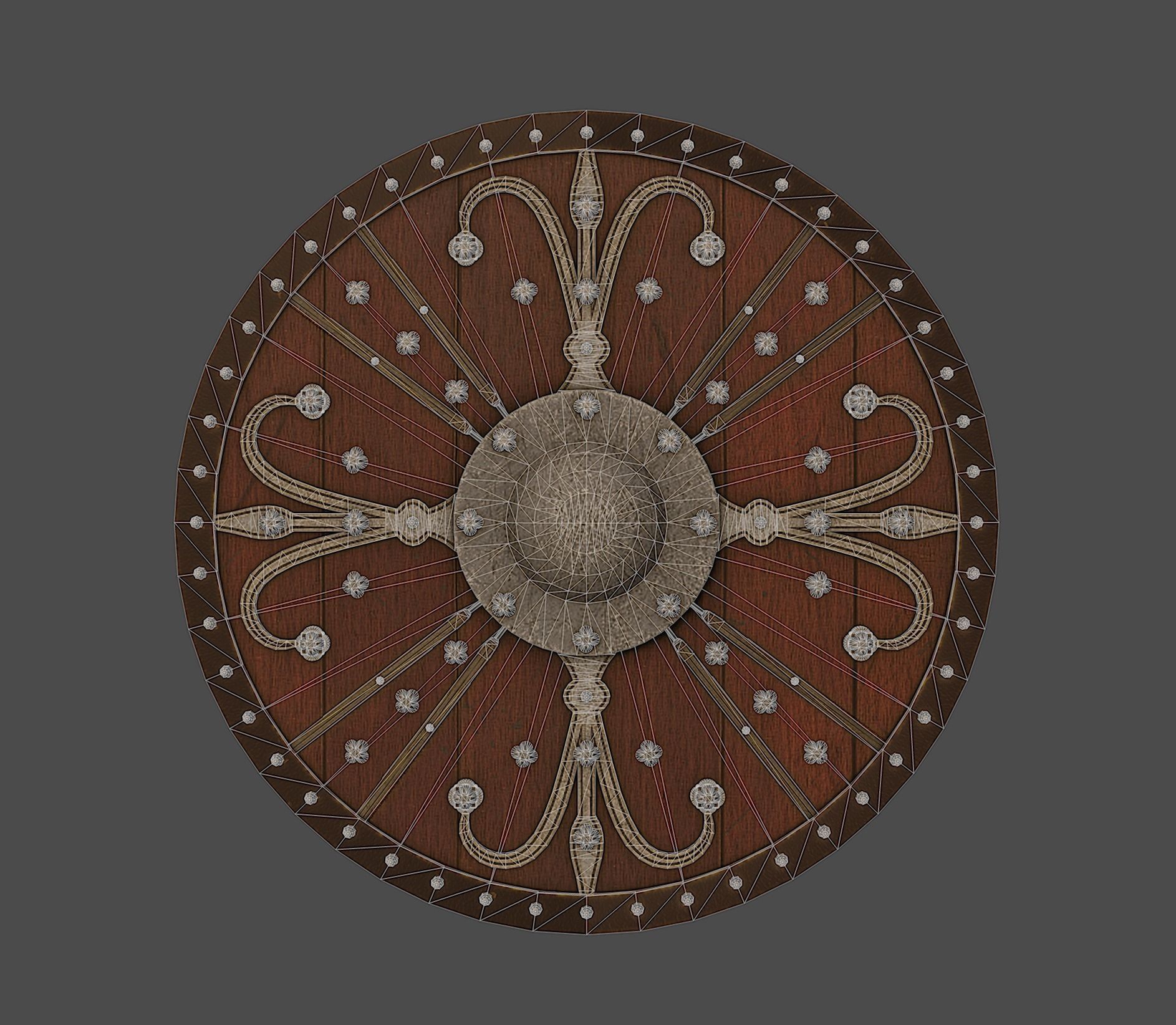 Ornamented shield Low-poly 3D model_3