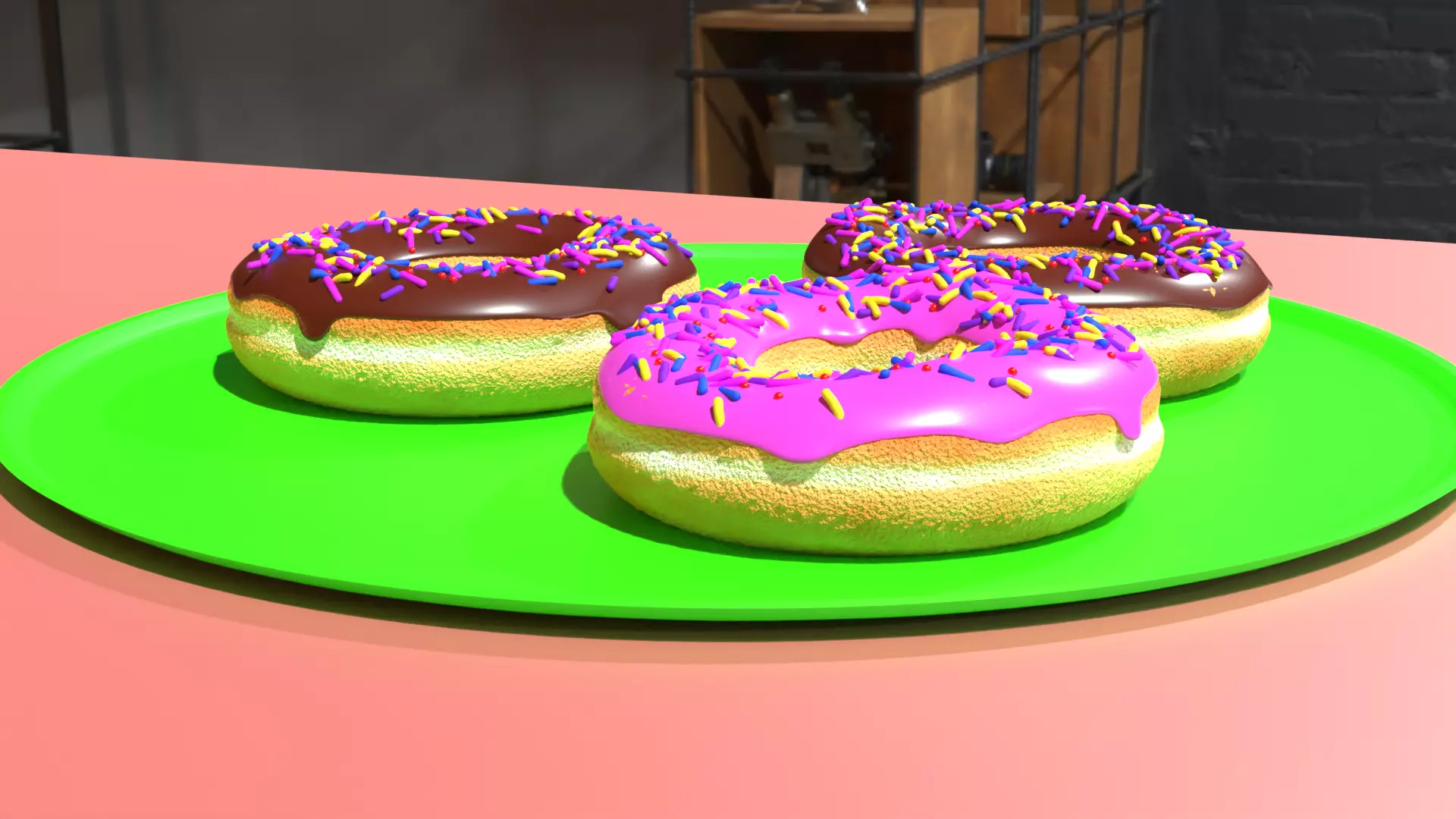 Donuts three on plate Free 3D model