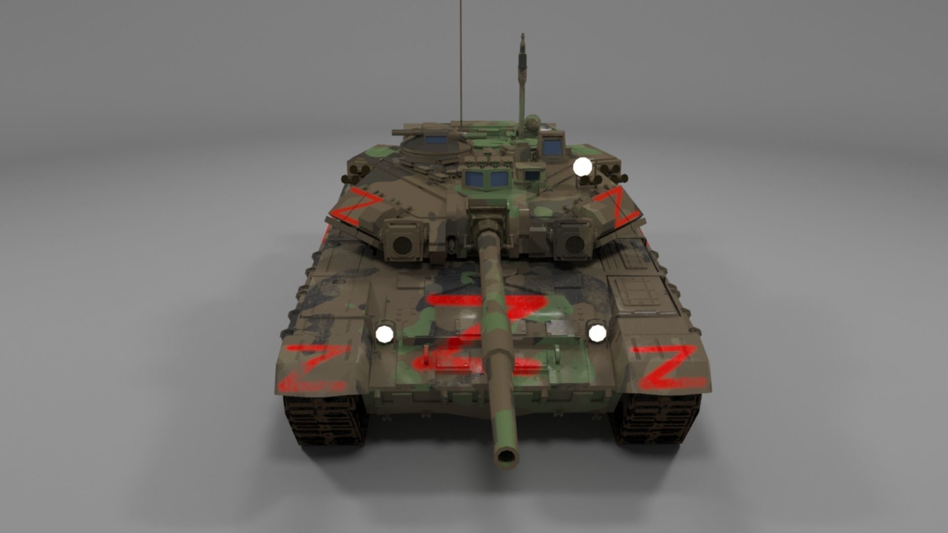 Weathered Wagner PMC Camouflaged T90A Tank with Red Z Marking Low-poly 3D model_21