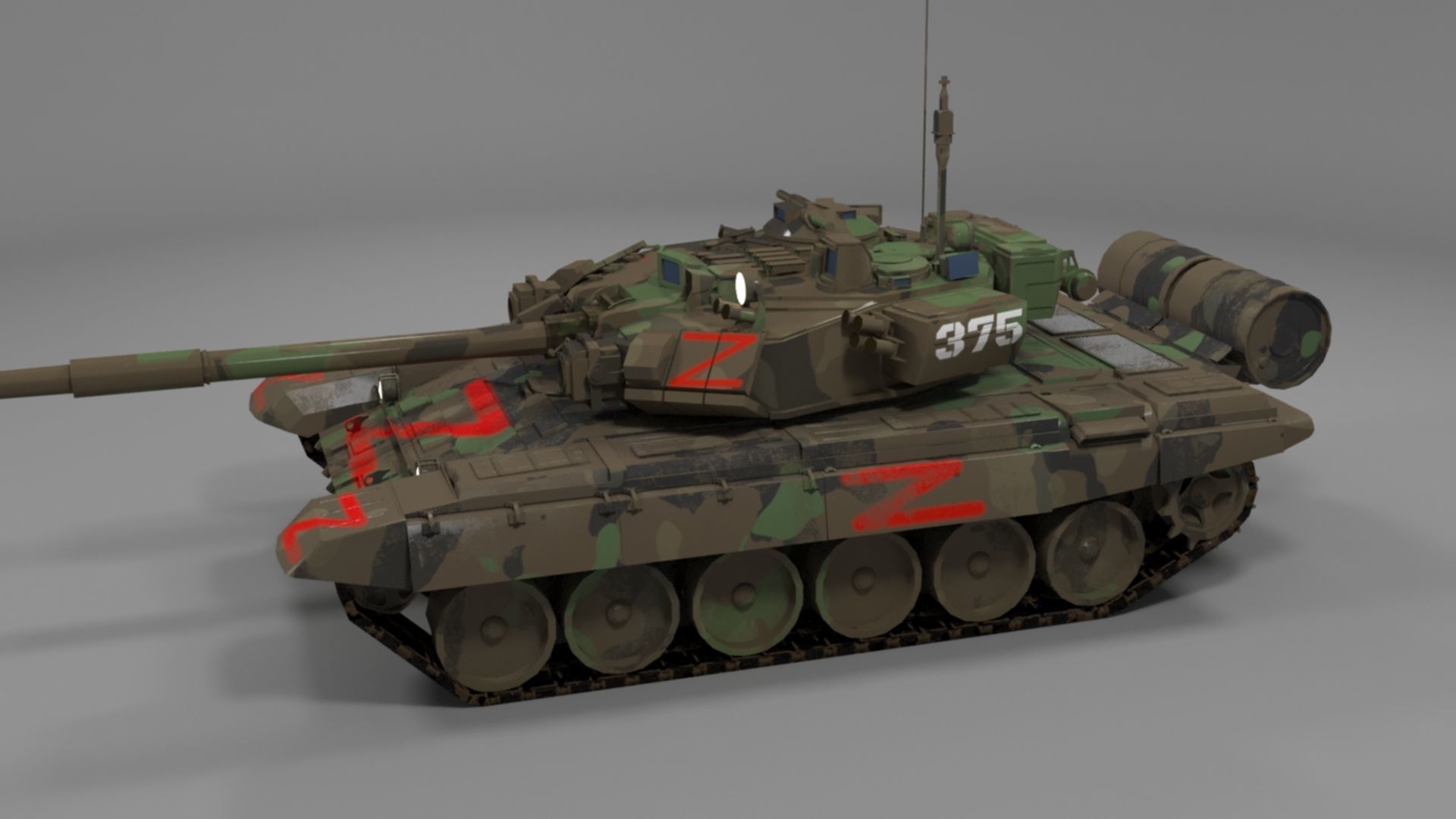 Weathered Wagner PMC Camouflaged T90A Tank with Red Z Marking Low-poly 3D model_25