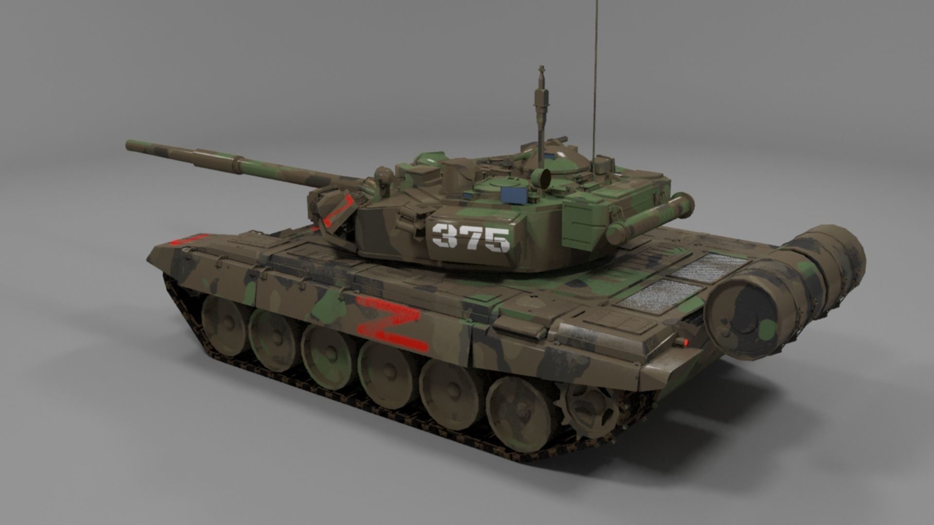 Weathered Wagner PMC Camouflaged T90A Tank with Red Z Marking Low-poly 3D model_8