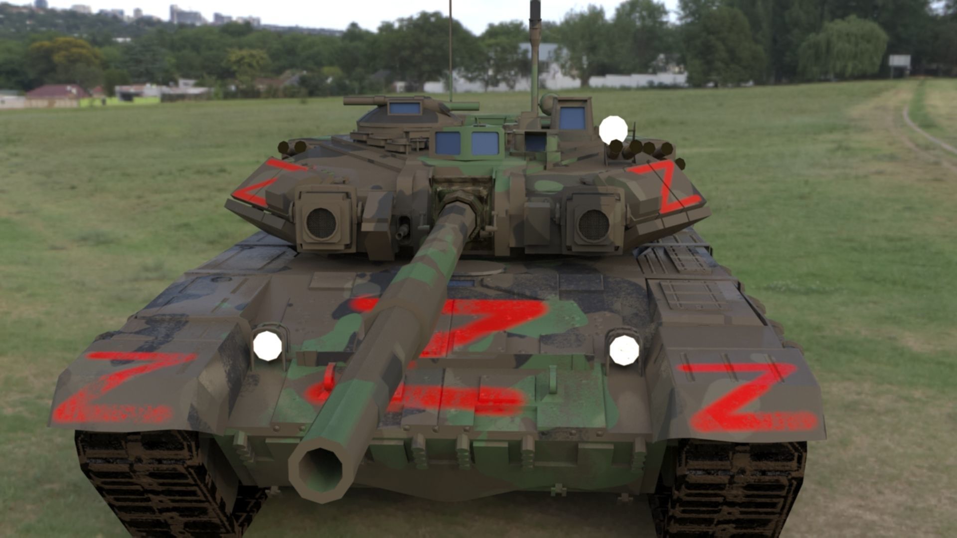 Weathered Wagner PMC Camouflaged T90A Tank with Red Z Marking Low-poly 3D model_2