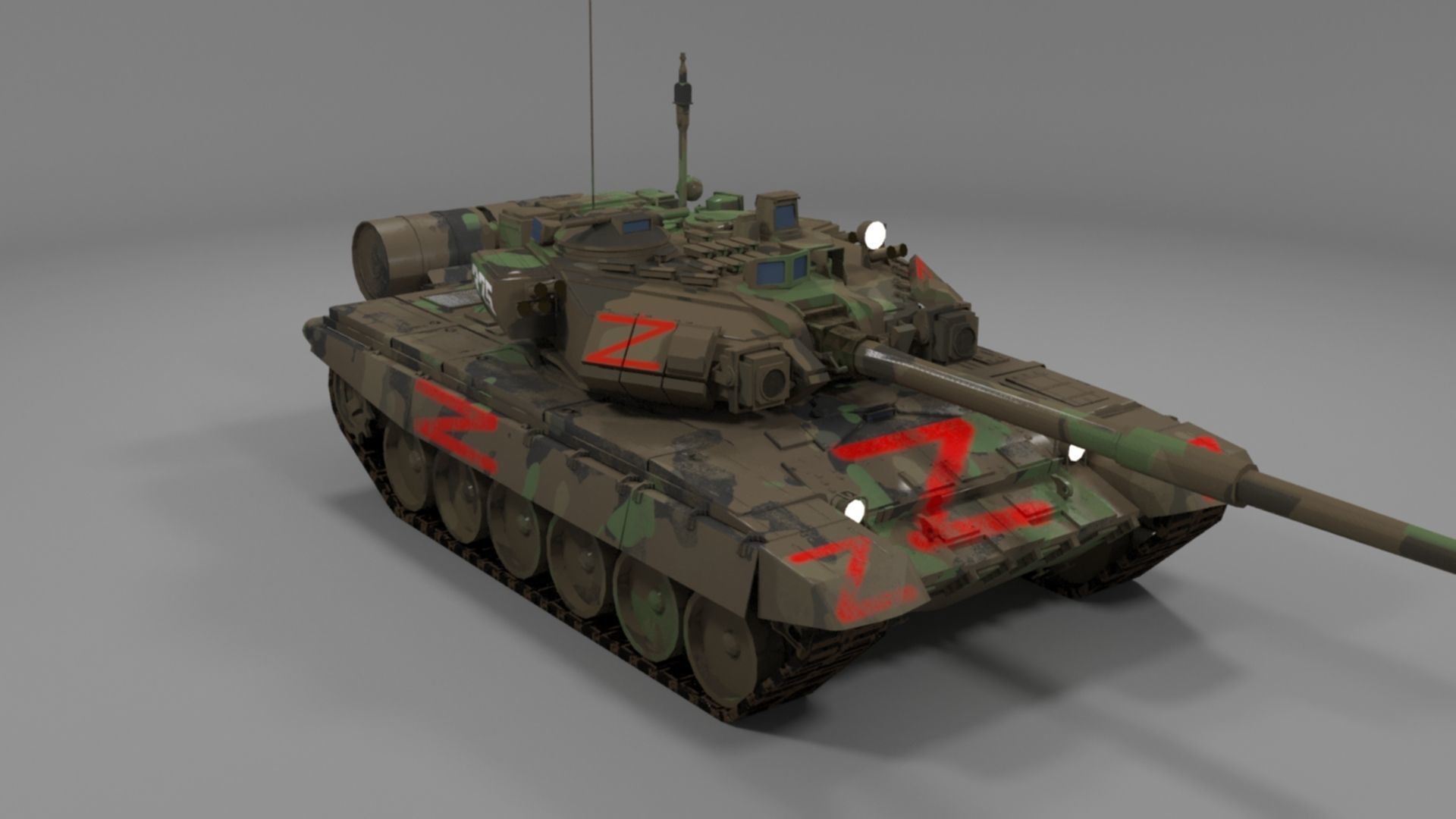 Weathered Wagner PMC Camouflaged T90A Tank with Red Z Marking Low-poly 3D model_19