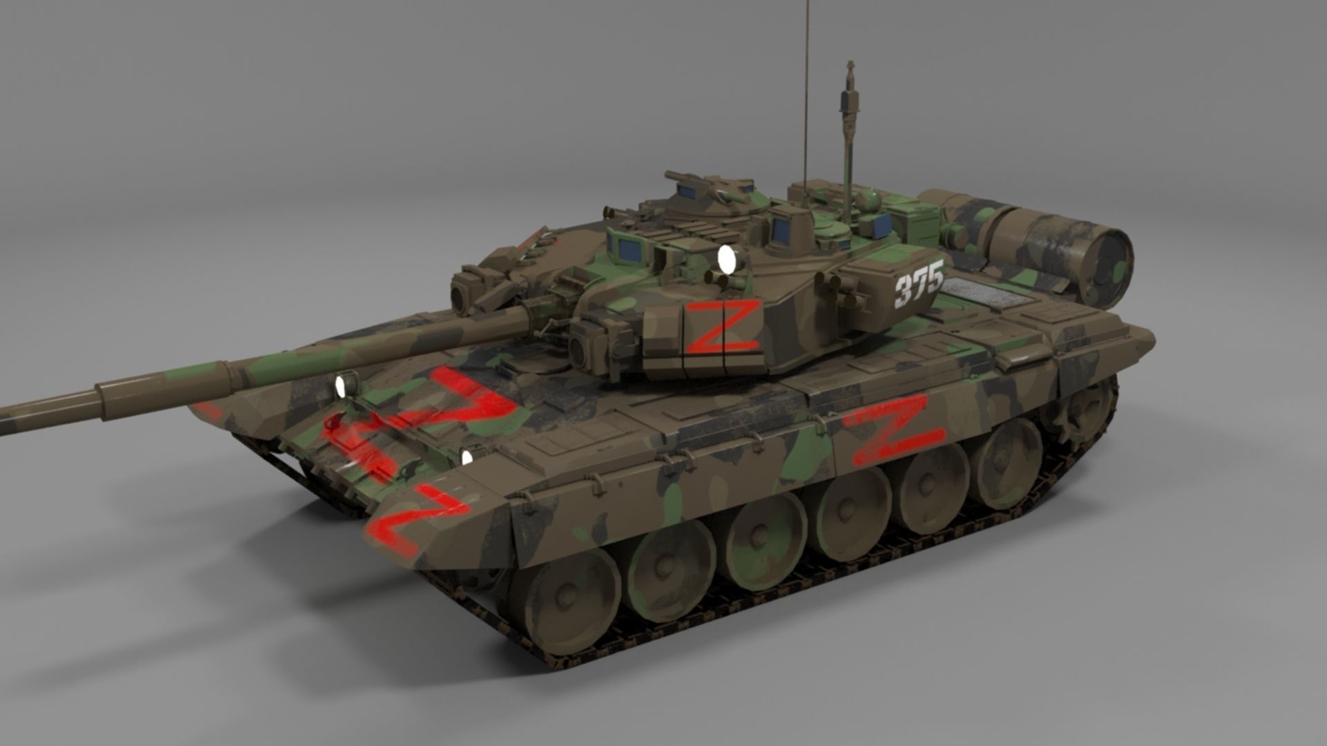 Weathered Wagner PMC Camouflaged T90A Tank with Red Z Marking Low-poly 3D model_24