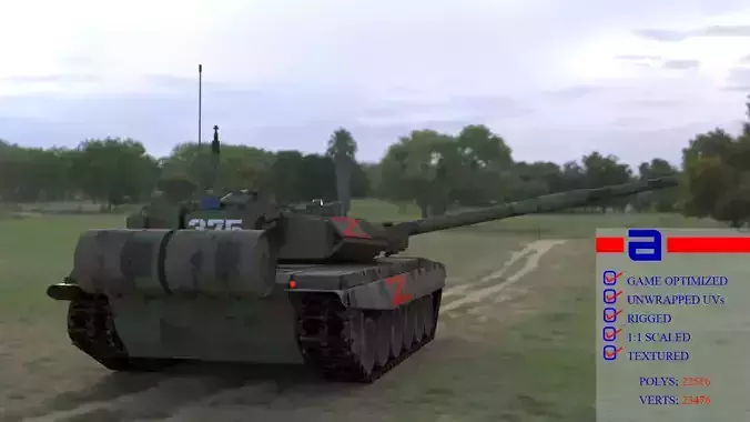 Weathered Wagner PMC Camouflaged T90A Tank with Red Z Marking Low-poly 3D model