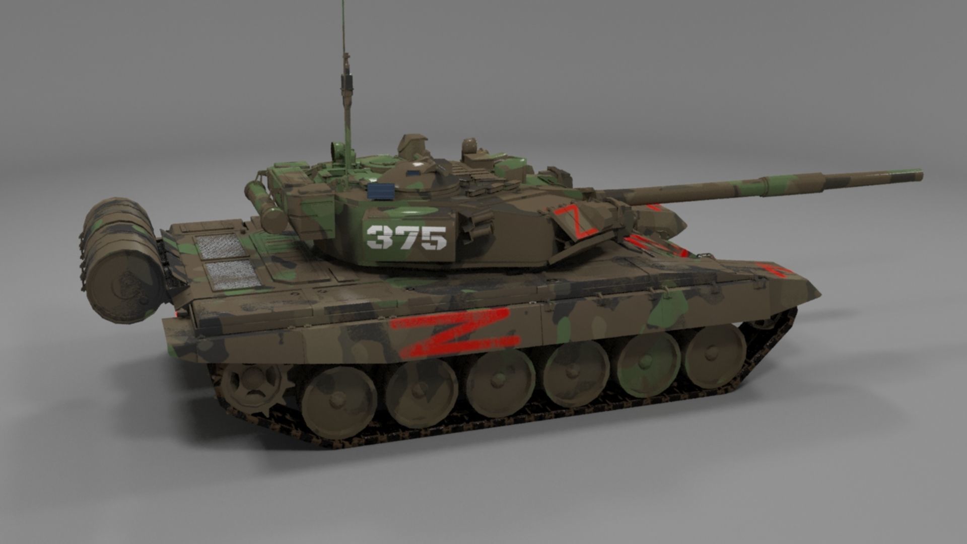 Weathered Wagner PMC Camouflaged T90A Tank with Red Z Marking Low-poly 3D model_15
