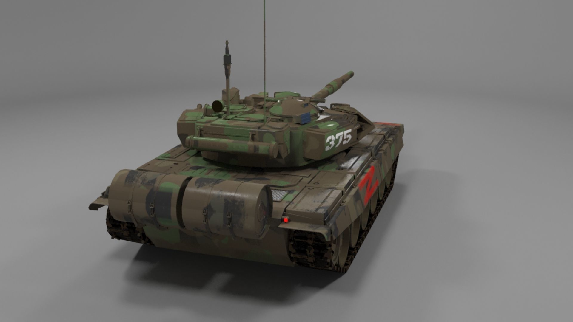 Weathered Wagner PMC Camouflaged T90A Tank with Red Z Marking Low-poly 3D model_13