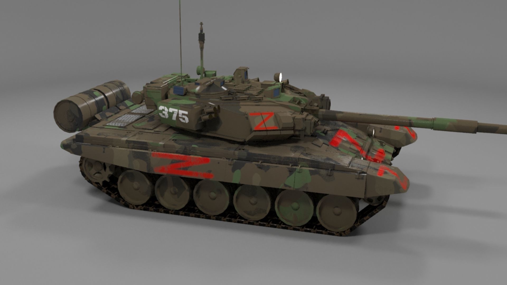 Weathered Wagner PMC Camouflaged T90A Tank with Red Z Marking Low-poly 3D model_17