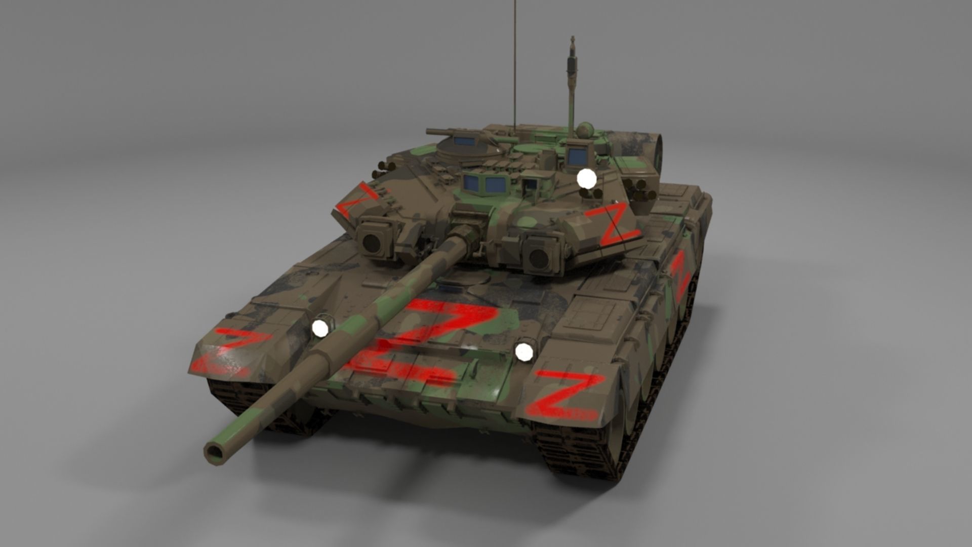 Weathered Wagner PMC Camouflaged T90A Tank with Red Z Marking Low-poly 3D model_22