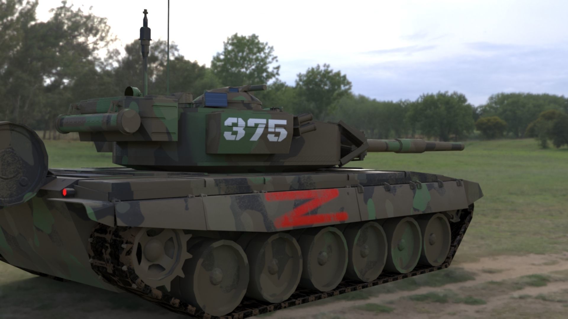 Weathered Wagner PMC Camouflaged T90A Tank with Red Z Marking Low-poly 3D model_4