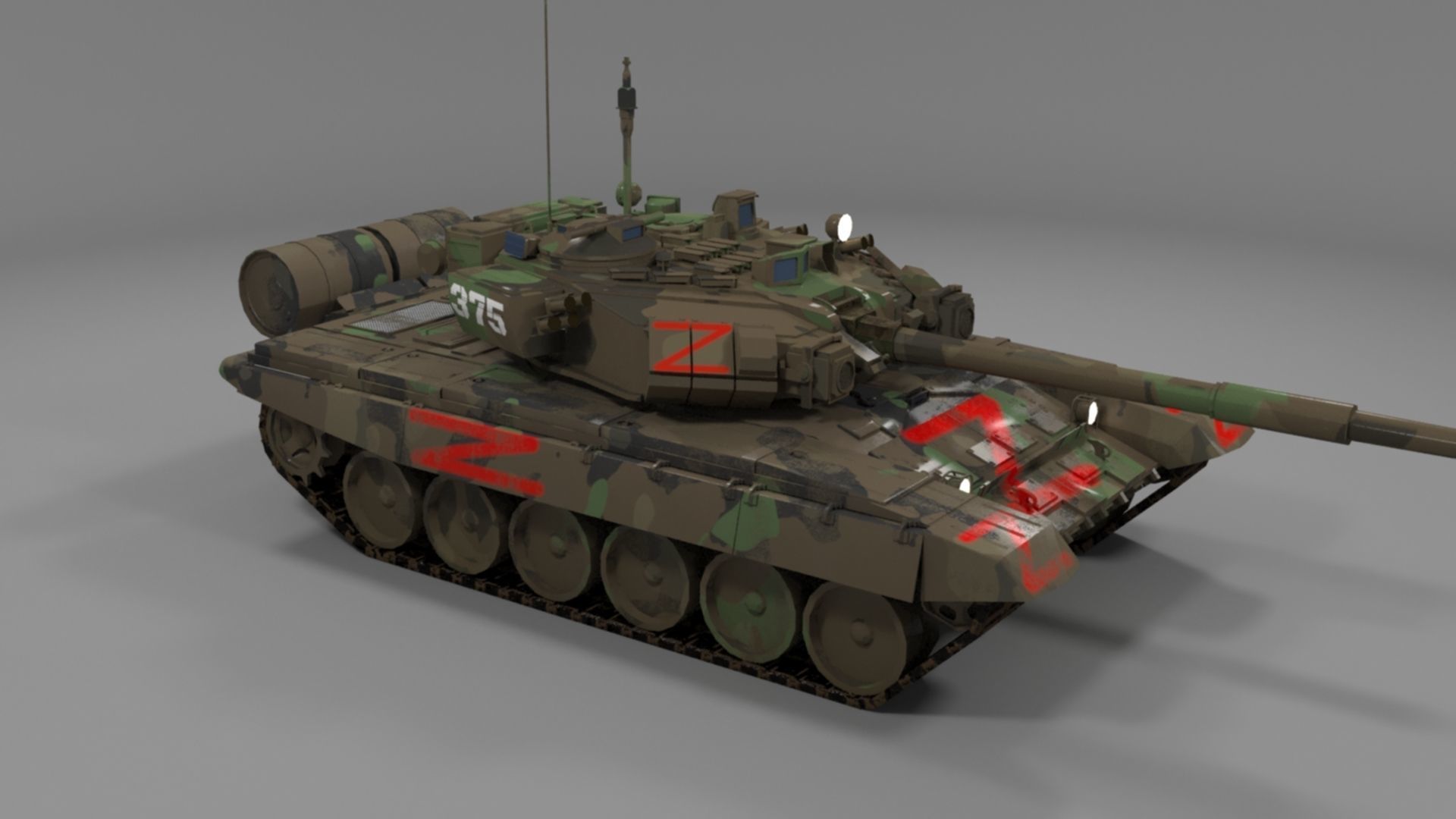 Weathered Wagner PMC Camouflaged T90A Tank with Red Z Marking Low-poly 3D model_18