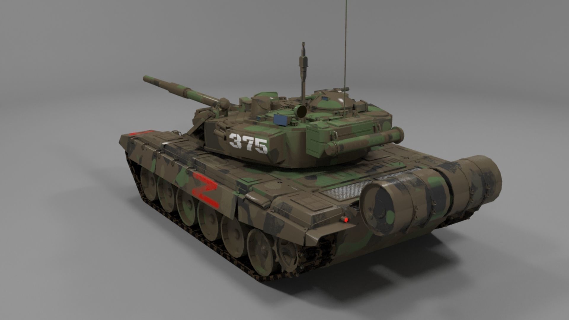 Weathered Wagner PMC Camouflaged T90A Tank with Red Z Marking Low-poly 3D model_9