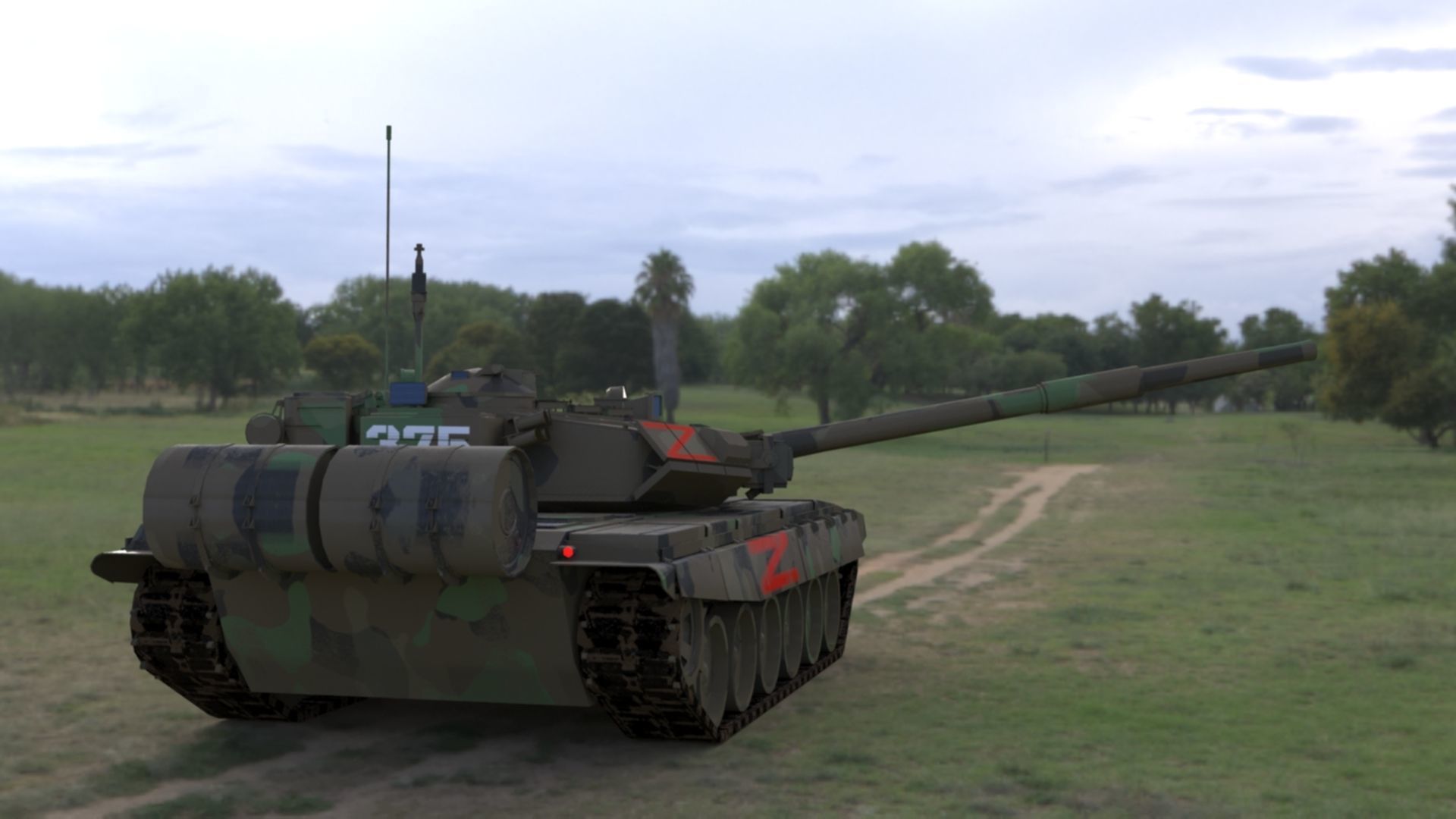 Weathered Wagner PMC Camouflaged T90A Tank with Red Z Marking Low-poly 3D model_5