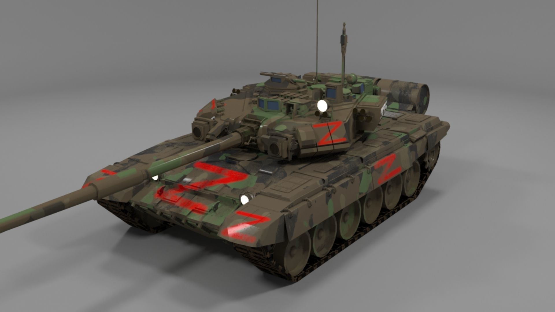 Weathered Wagner PMC Camouflaged T90A Tank with Red Z Marking Low-poly 3D model_23