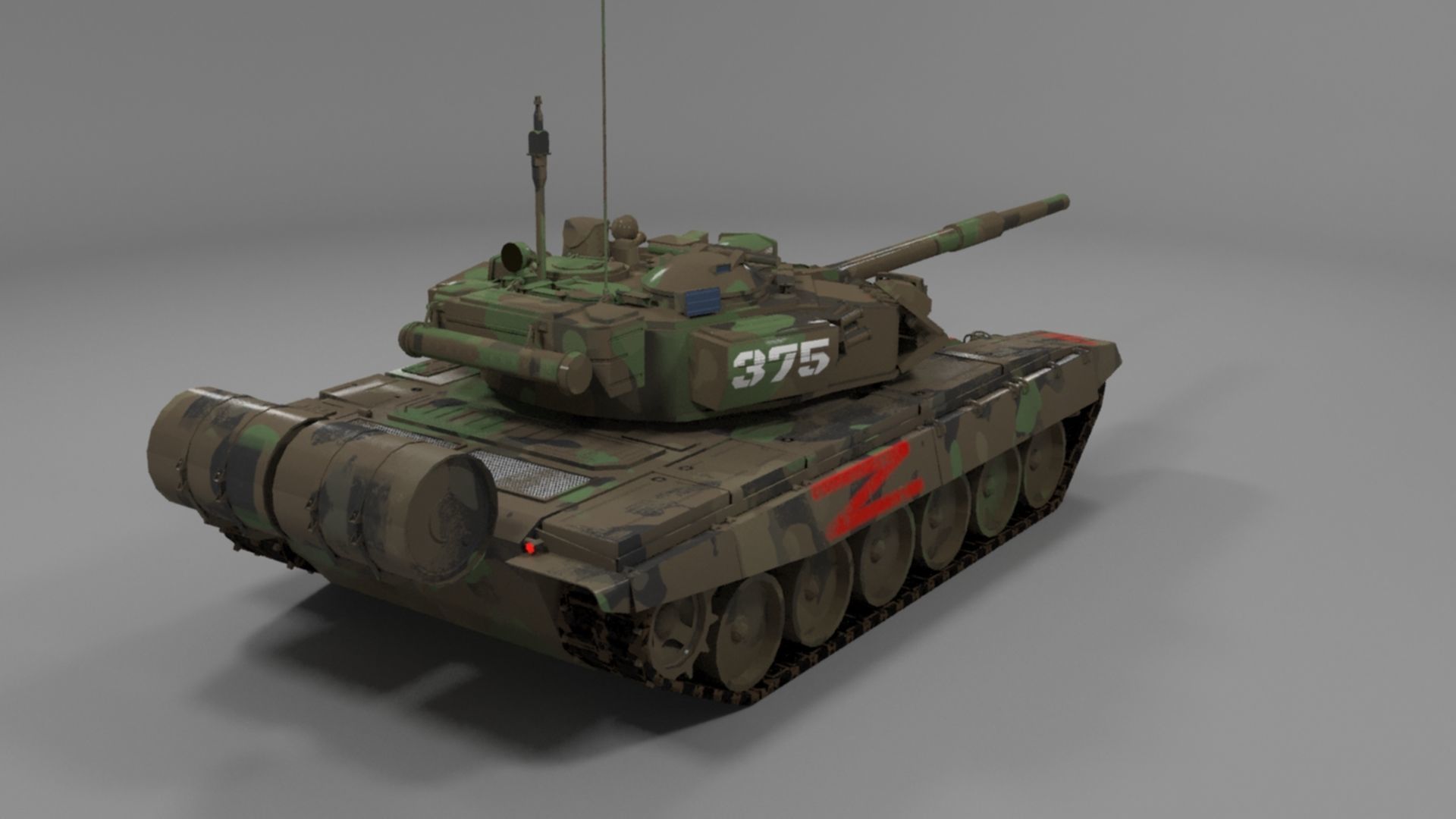 Weathered Wagner PMC Camouflaged T90A Tank with Red Z Marking Low-poly 3D model_14