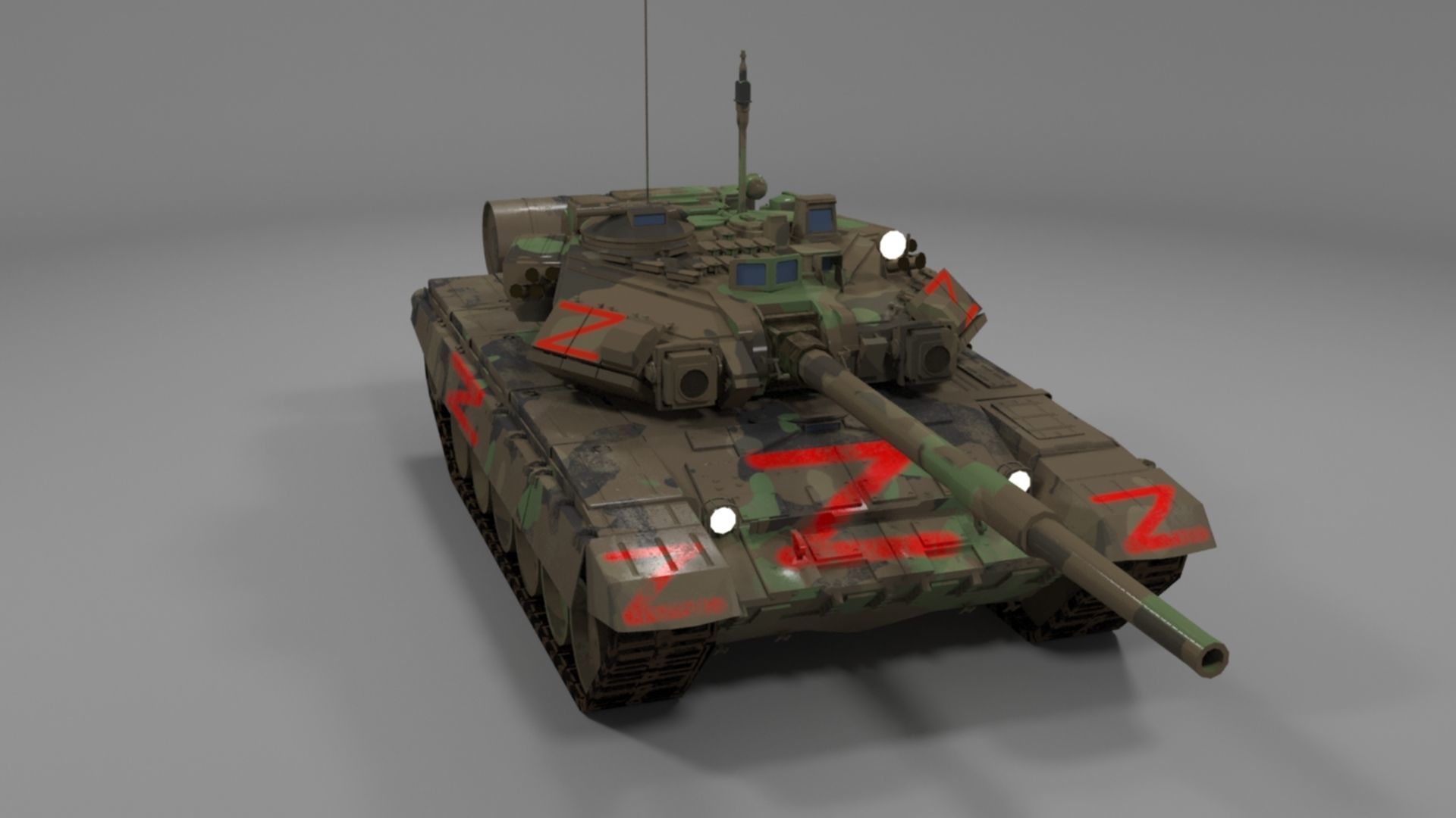 Weathered Wagner PMC Camouflaged T90A Tank with Red Z Marking Low-poly 3D model_20