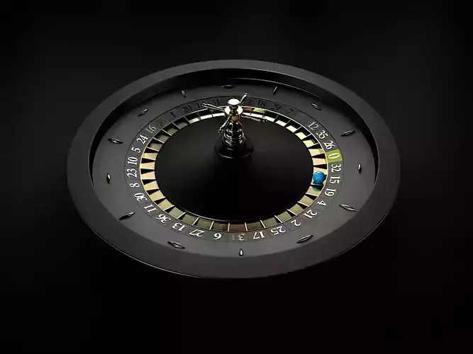 Black Casino Roulette Wheel with a blue ball 3D model
