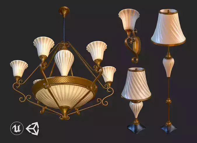 Vintage Light Pack PBR Game Ready Low-poly 3D model