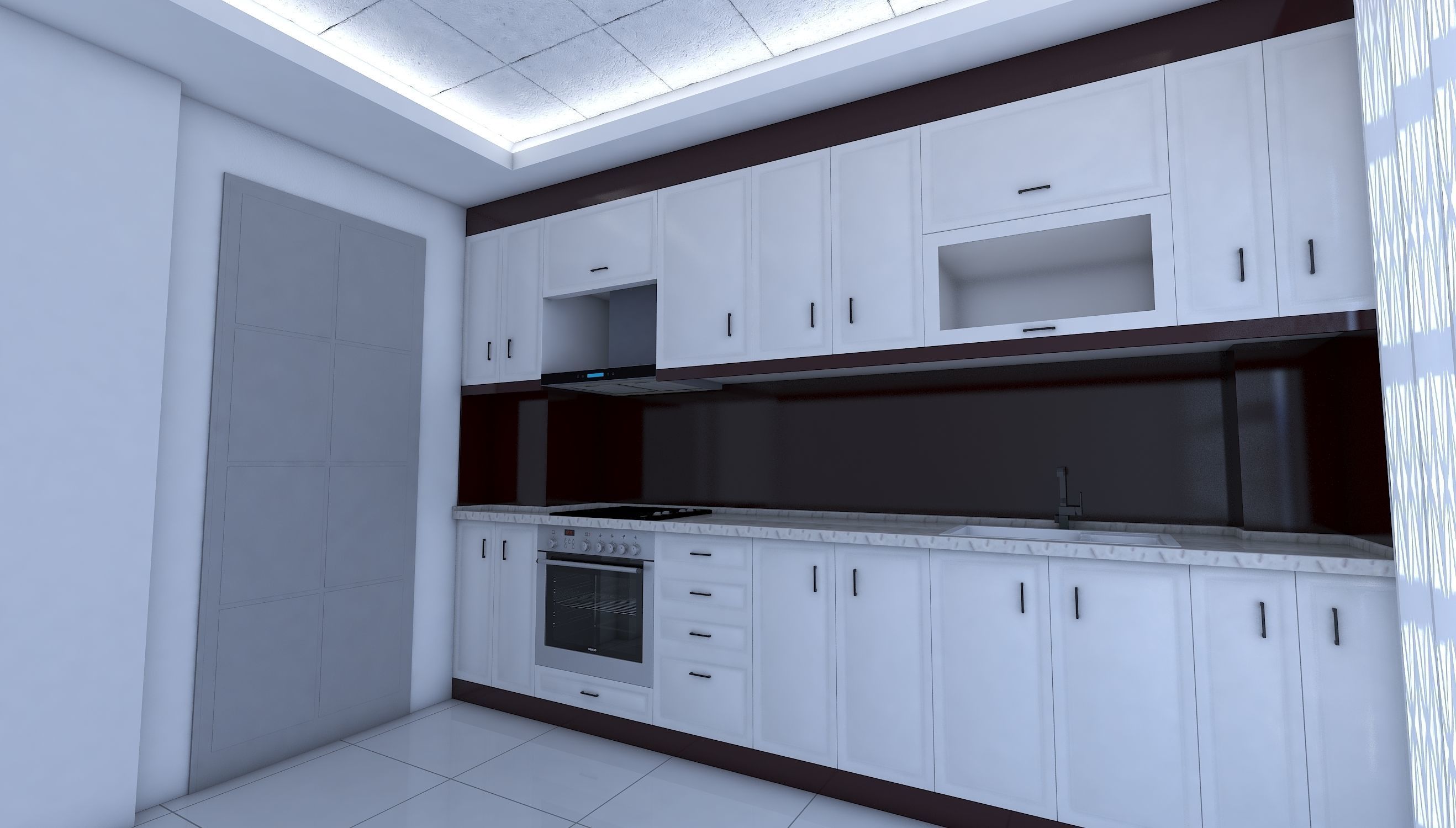 kitchen with cabinets and stove Free low-poly 3D model_1