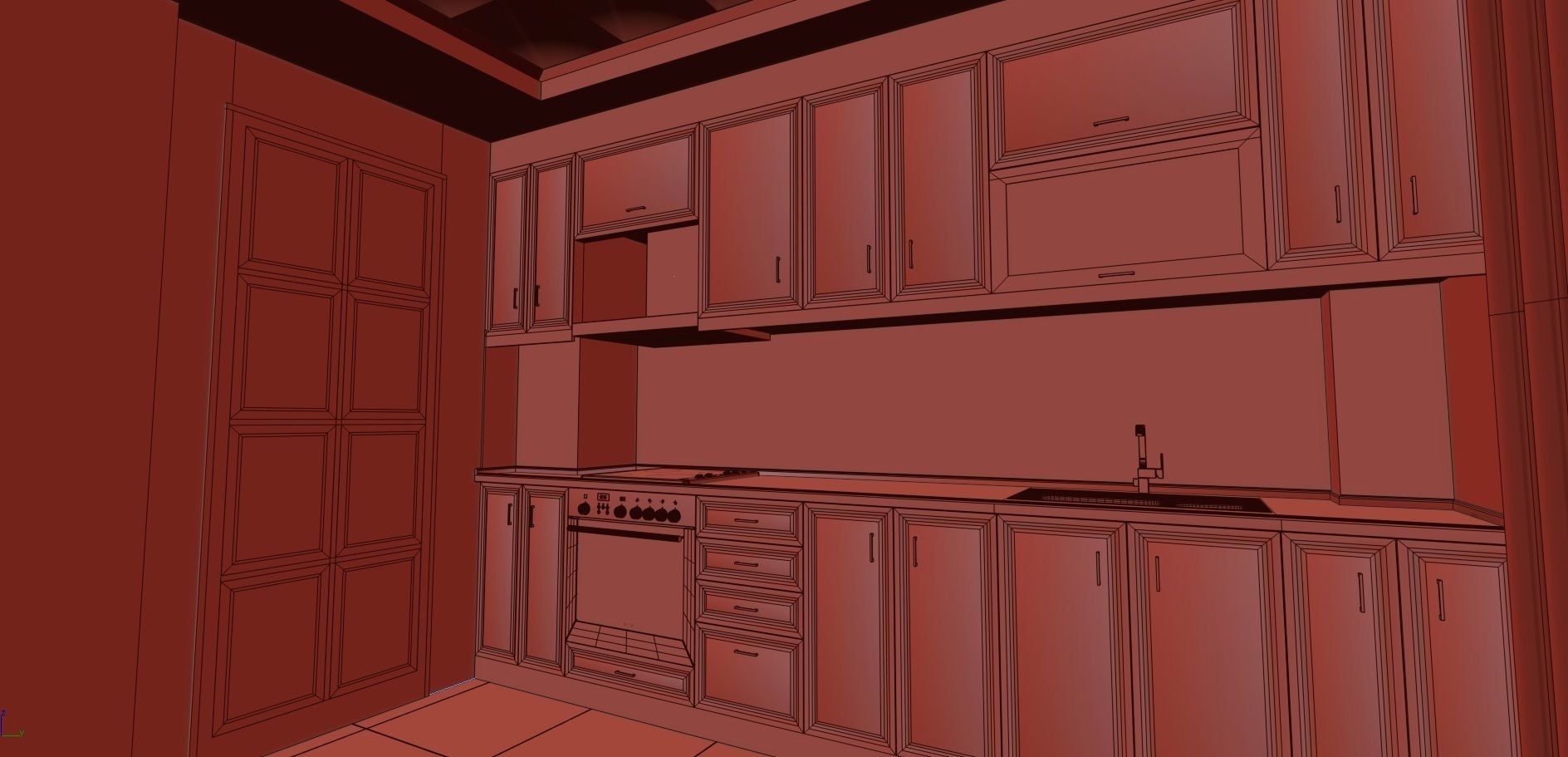 kitchen with cabinets and stove Free low-poly 3D model_4