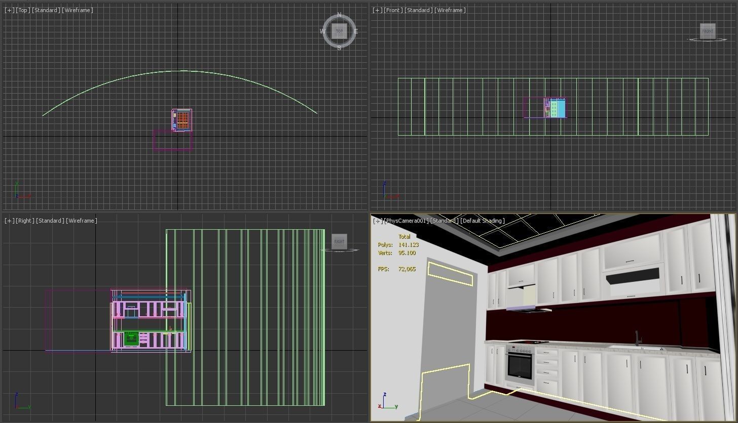 kitchen with cabinets and stove Free low-poly 3D model_2