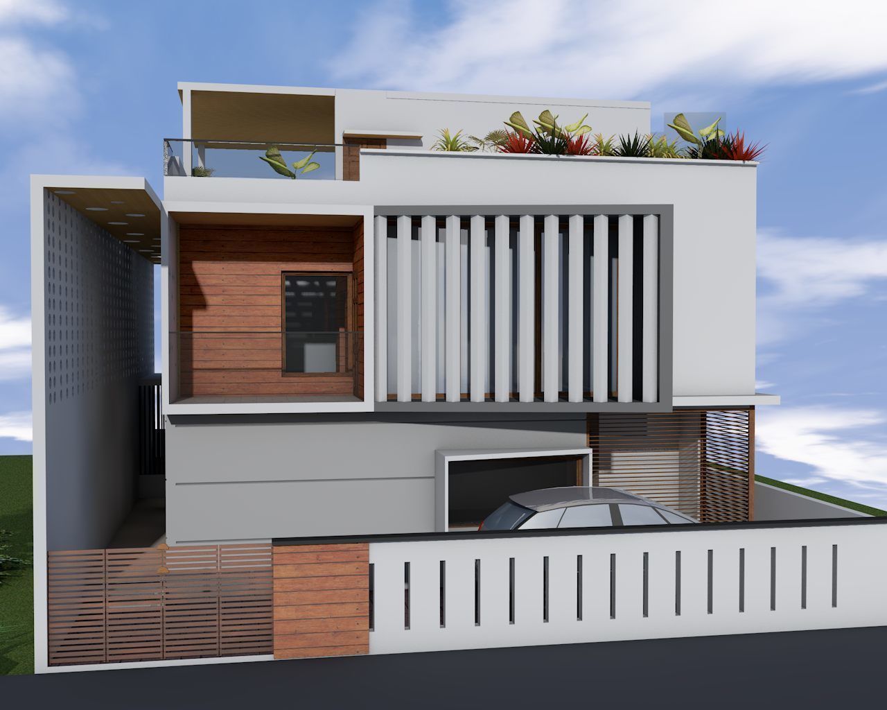 elevation modern apartment building 3D model_1