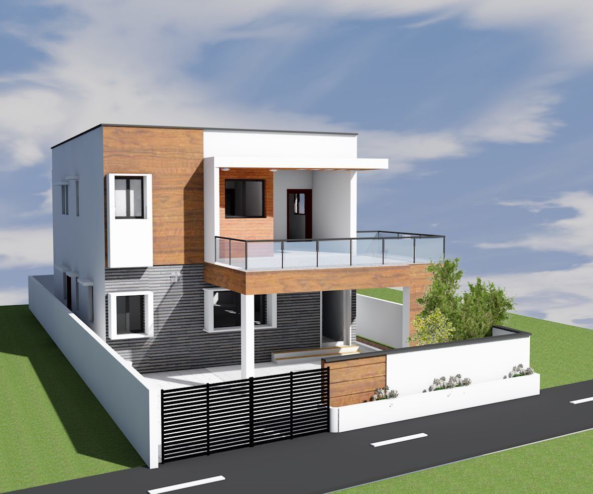 elevation modern apartment building 3D model_2