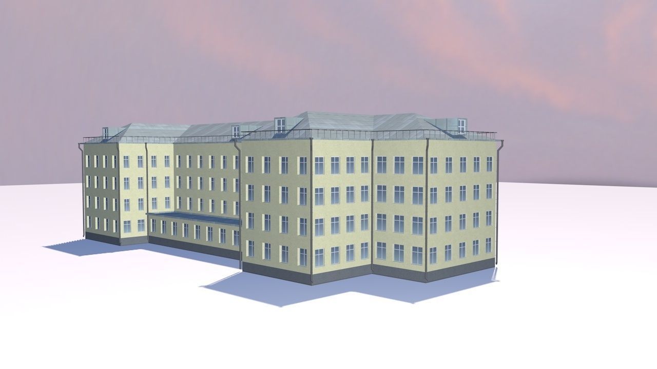 School building with sun behind it 3D model_3