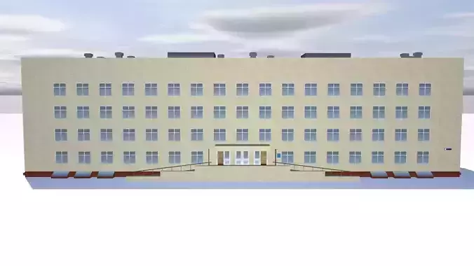 School apartment building on cloudy day