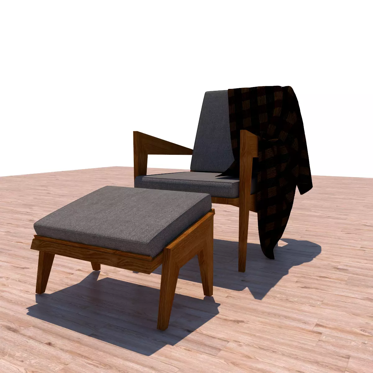 chair wooden with blanket 3D model_0