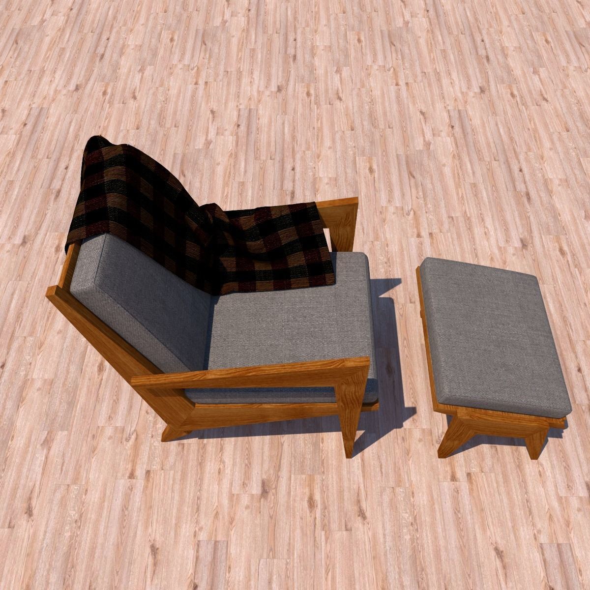 chair wooden with blanket 3D model_3