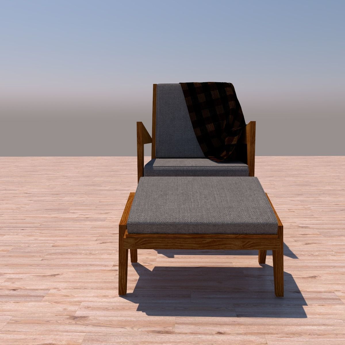 chair wooden with blanket 3D model_1