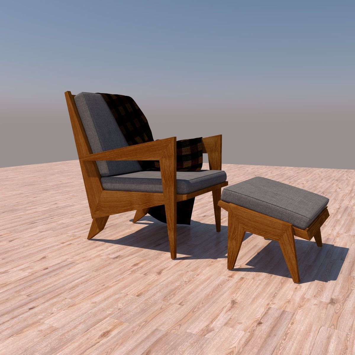 chair wooden with blanket 3D model_2