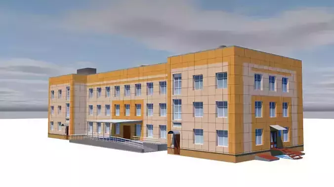 School building on cloudy day