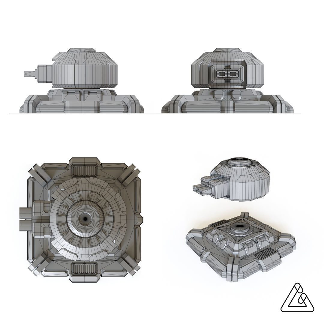 Sci fi turret emplacement for tabletop scenery 3D print model_1