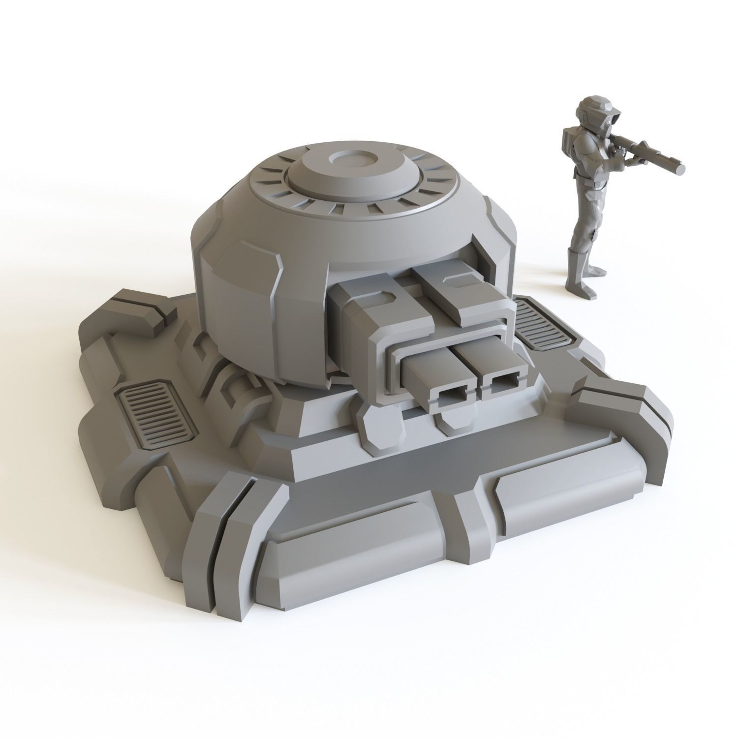 Sci fi turret emplacement for tabletop scenery 3D print model_8