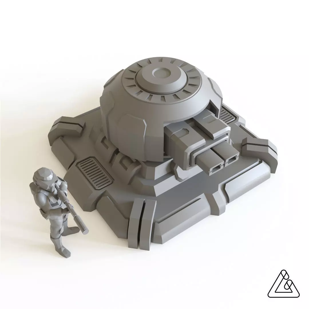 Sci fi turret emplacement for tabletop scenery 3D print model_0