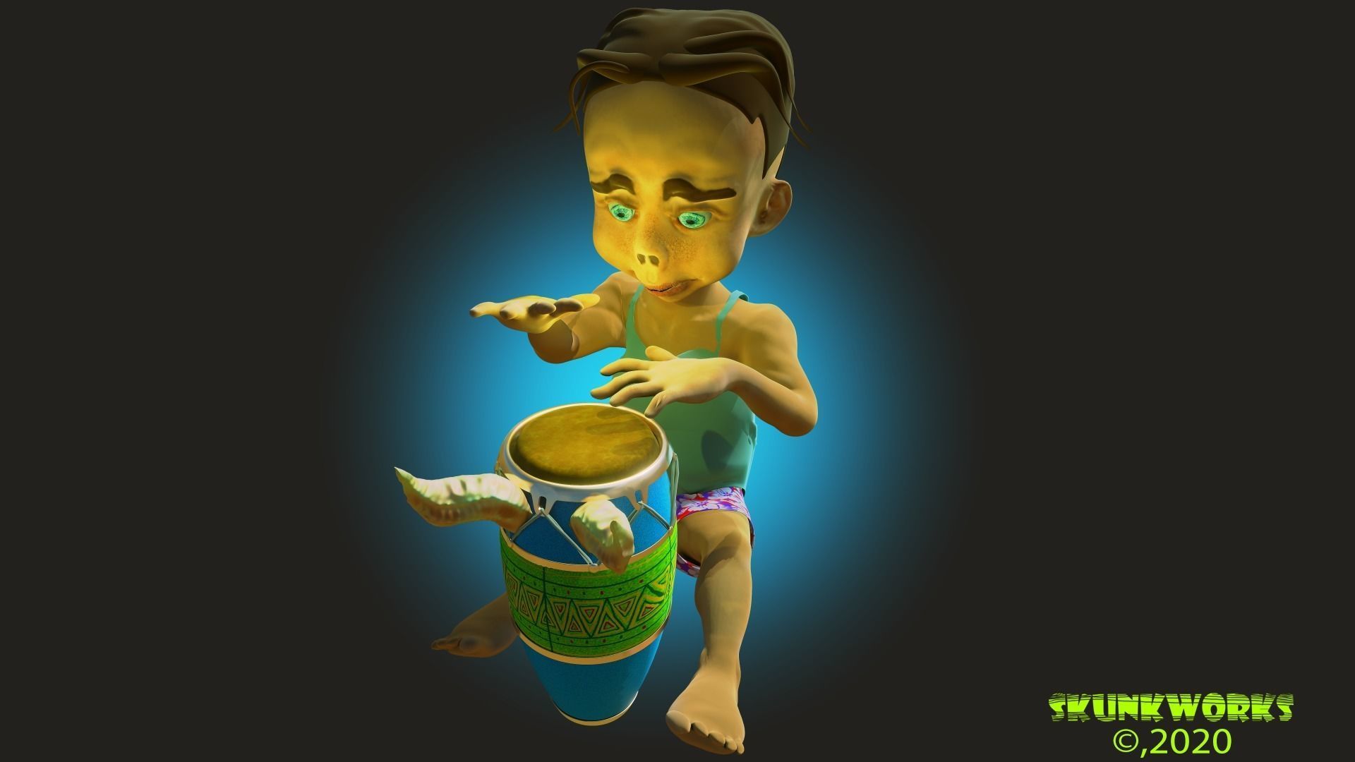 Conga Playing Boy Rigged Animation 3D model_4