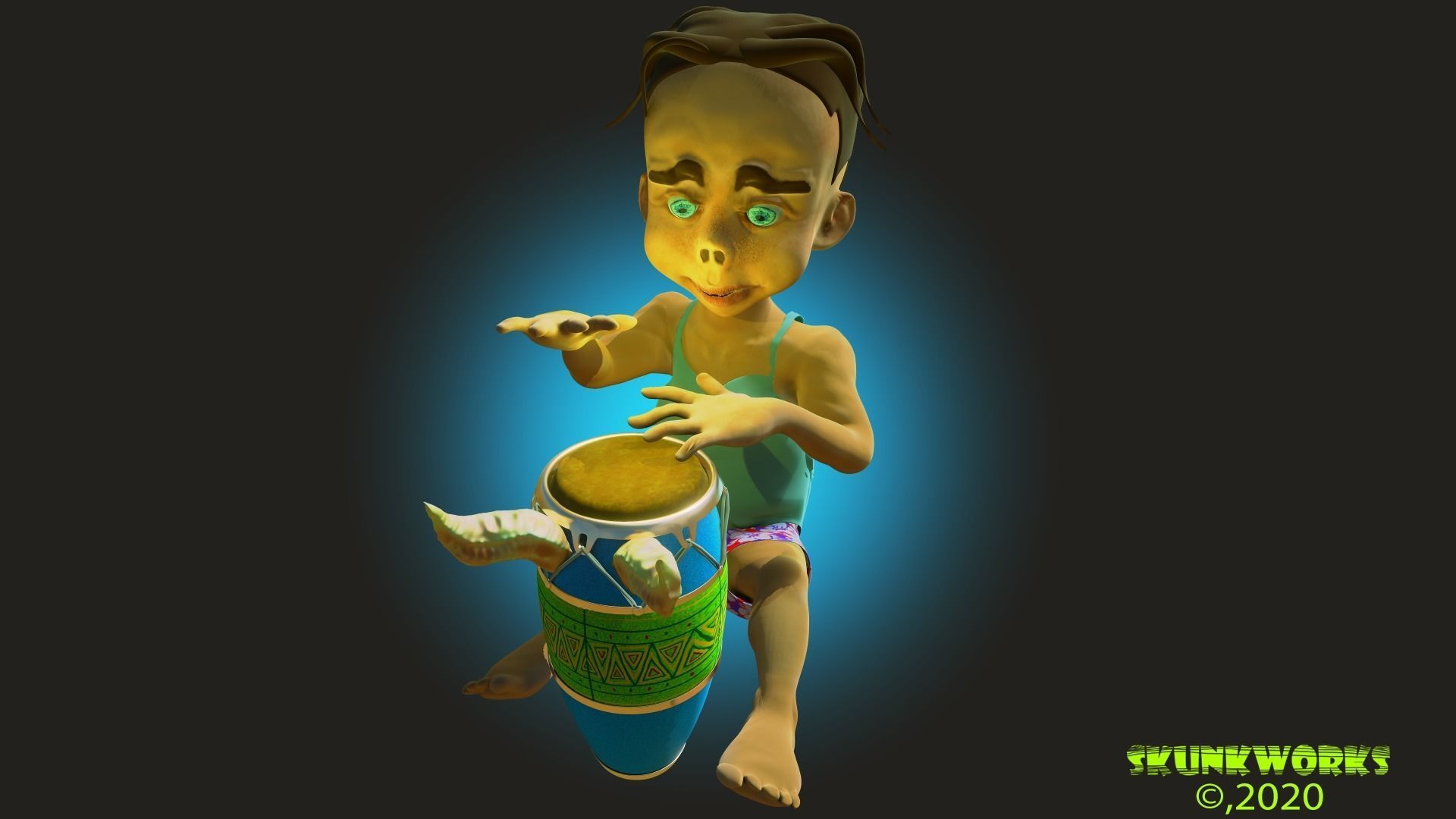 Conga Playing Boy Rigged Animation 3D model_3