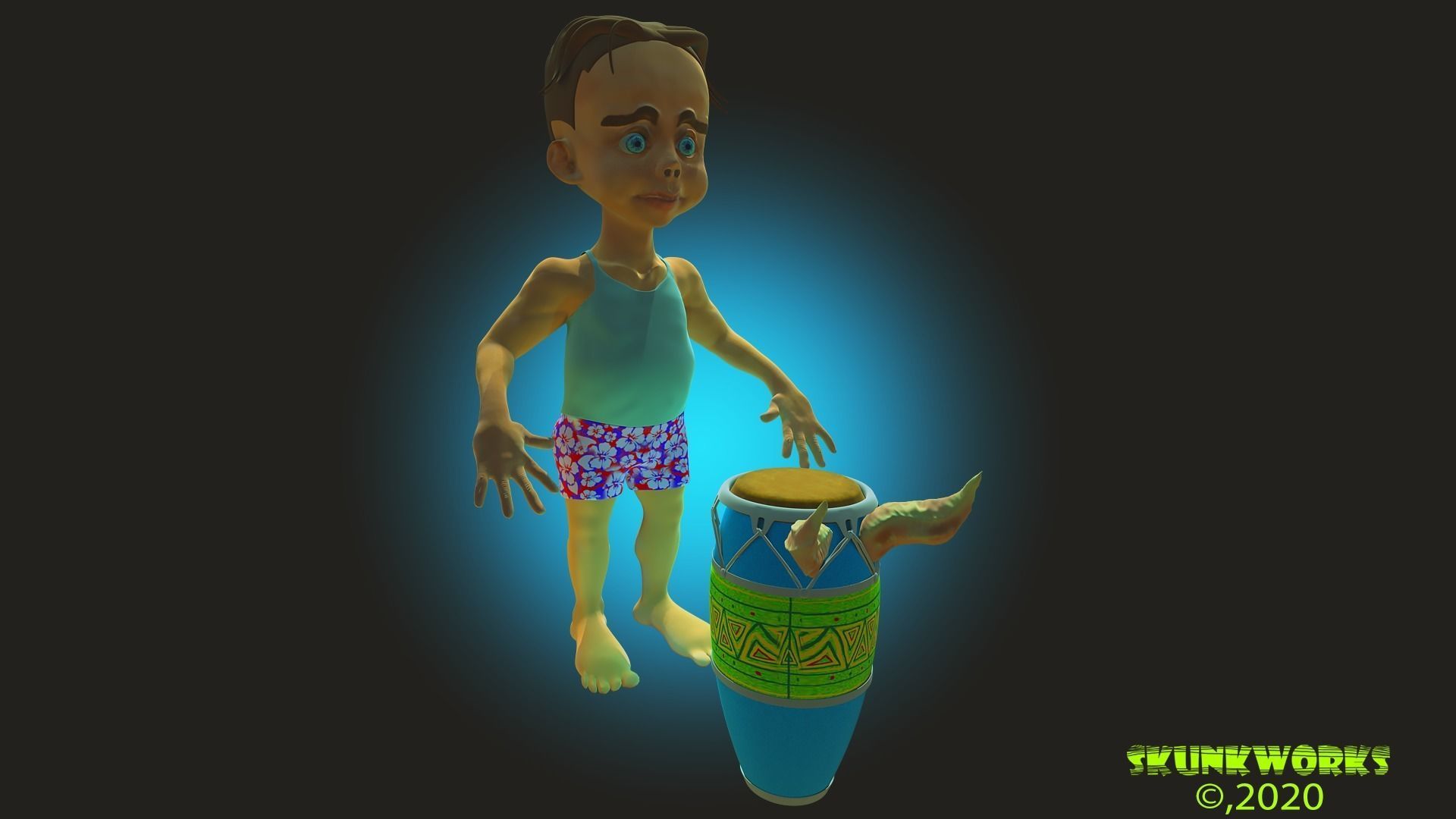 Conga Playing Boy Rigged Animation 3D model_2