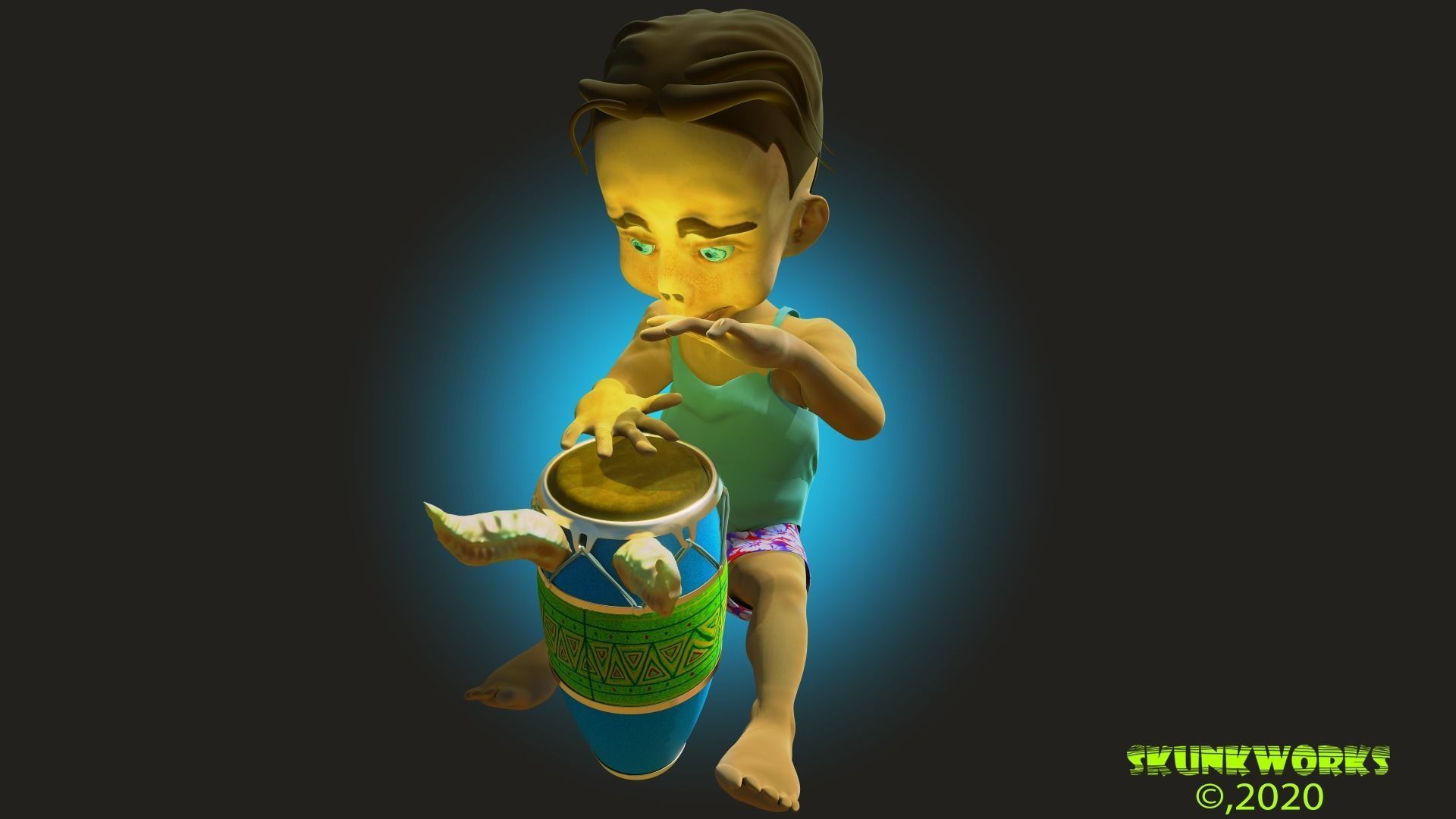 Conga Playing Boy Rigged Animation 3D model_5