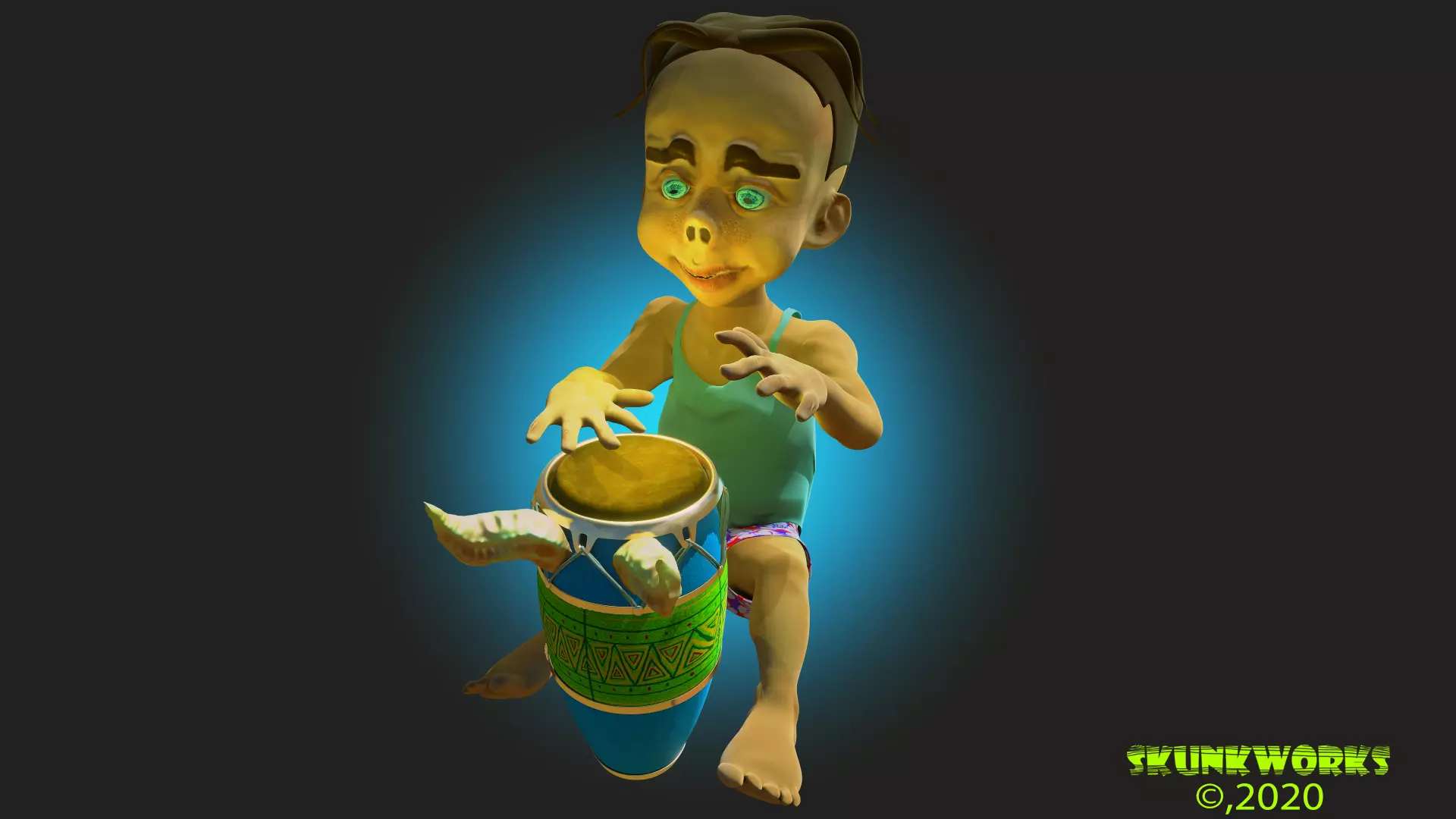 Conga Playing Boy Rigged Animation 3D model_0