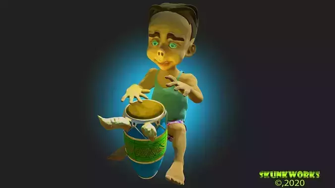 Conga Playing Boy Rigged Animation
