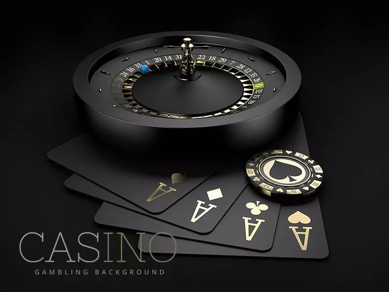 Black Casino Roulette Wheel with a blue ball and gold chip 3D model_0