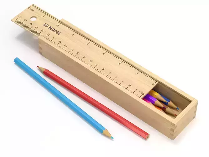 Pencil Box and Colored Pencils 3D model