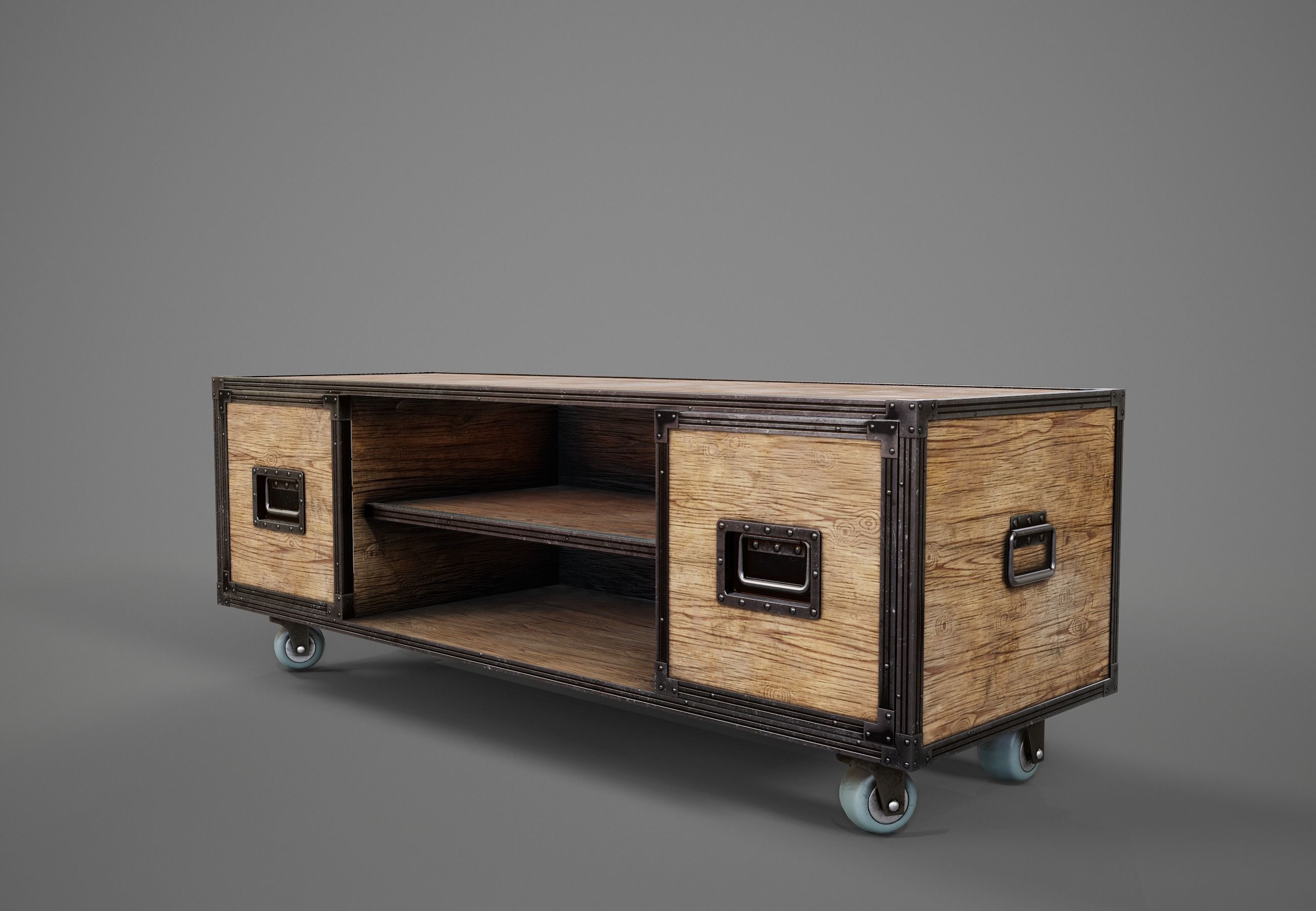 Sideboard PBR Game Ready industrial style tv stand on wheels Low-poly 3D model_4